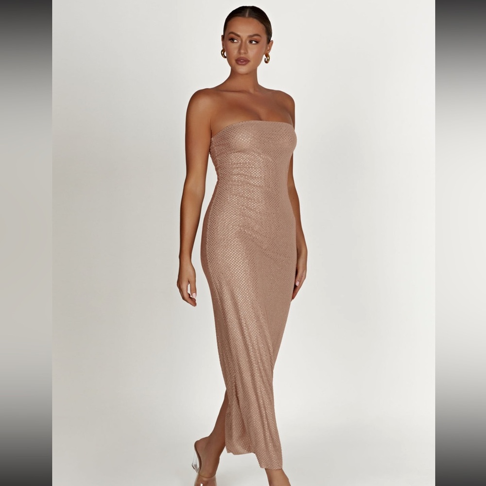 Waverly Strapless Diamante Midi Dress - Nude